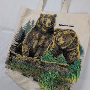 Vintage 90s Yellowstone National Park  Grizzly Bears Canvas Tote Teena Houck